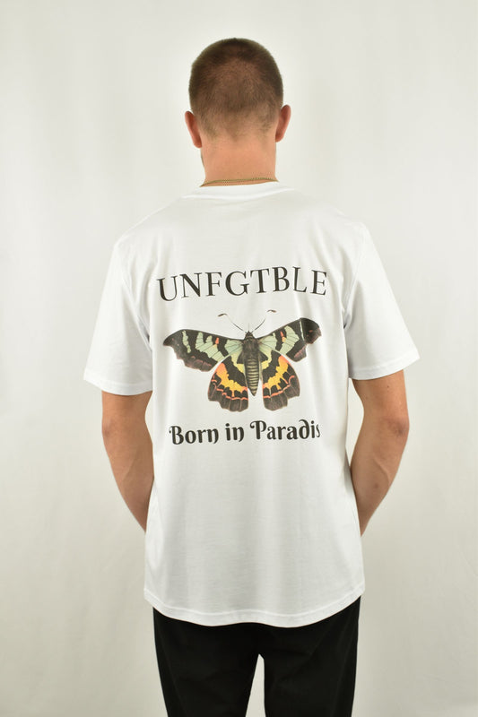 Oversized T-Shirt Born in Paradise in der Rückansicht - nachhaltige Streetwear von unfgtble